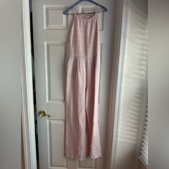LOFT Linen Pink and White Striped Jumpsuit - Picture 6 of 12